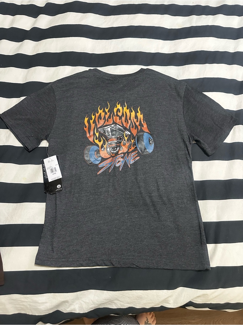 Volcom Dark Gray Short Sleeve Tee with Flame Car Graphic